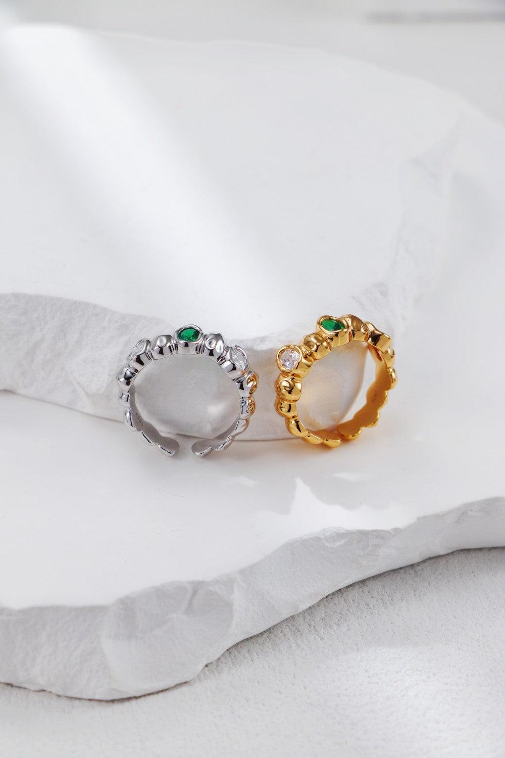 Silver Gemstone Weave Open Ring