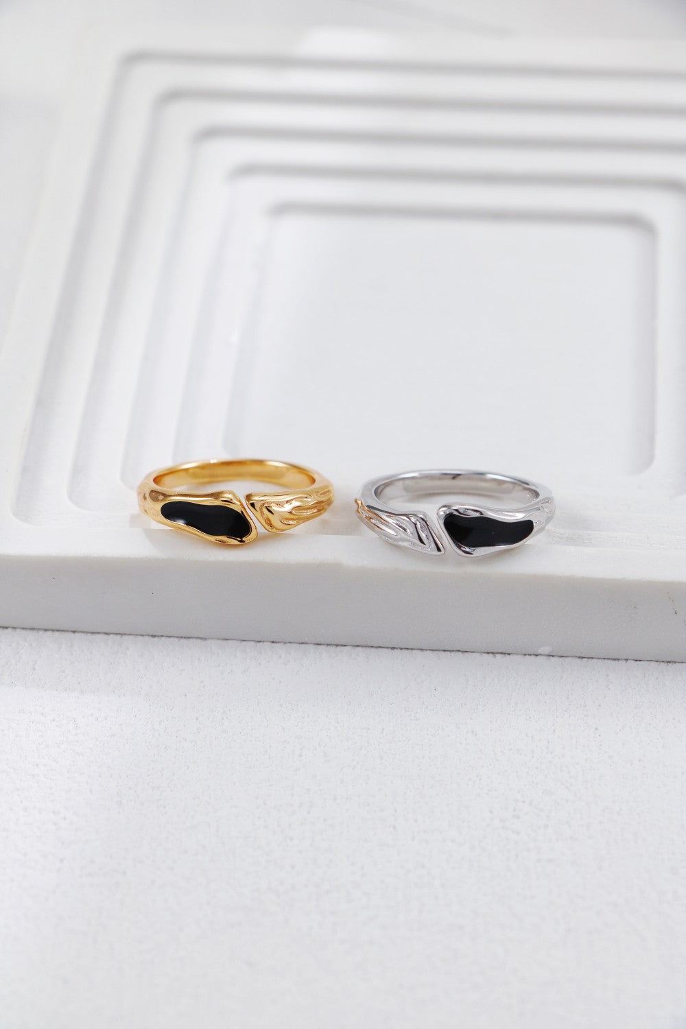 Gold Plated Onyx Wave Open Ring