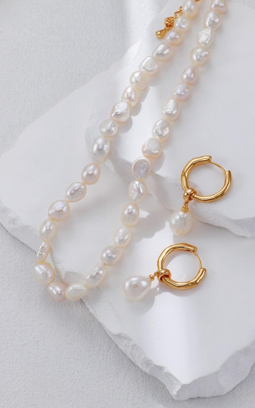 Gold Plated Hoop Pearl Drop Earrings