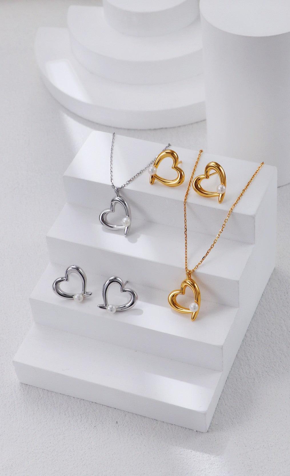 Silver Pearl of Love Stud Earrings