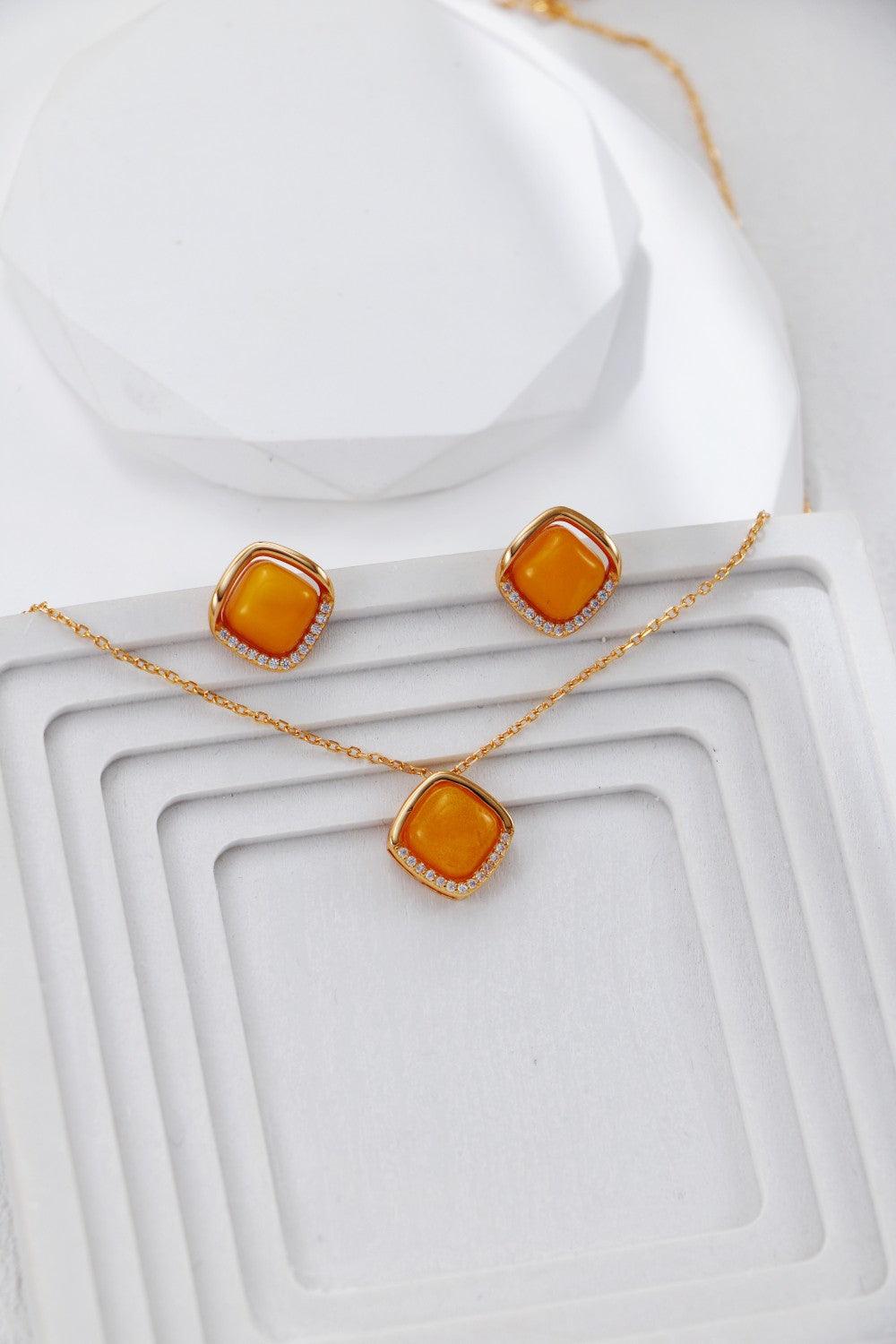 Gold Plated Zirconia Amber Statement Stud Earrings
