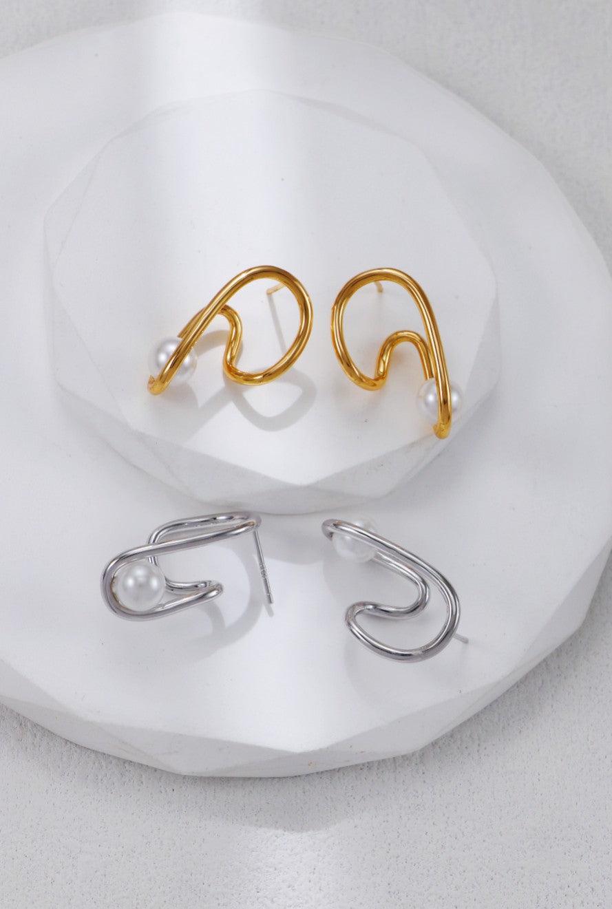 Silver Geometric Shaped Line Bead Earrings