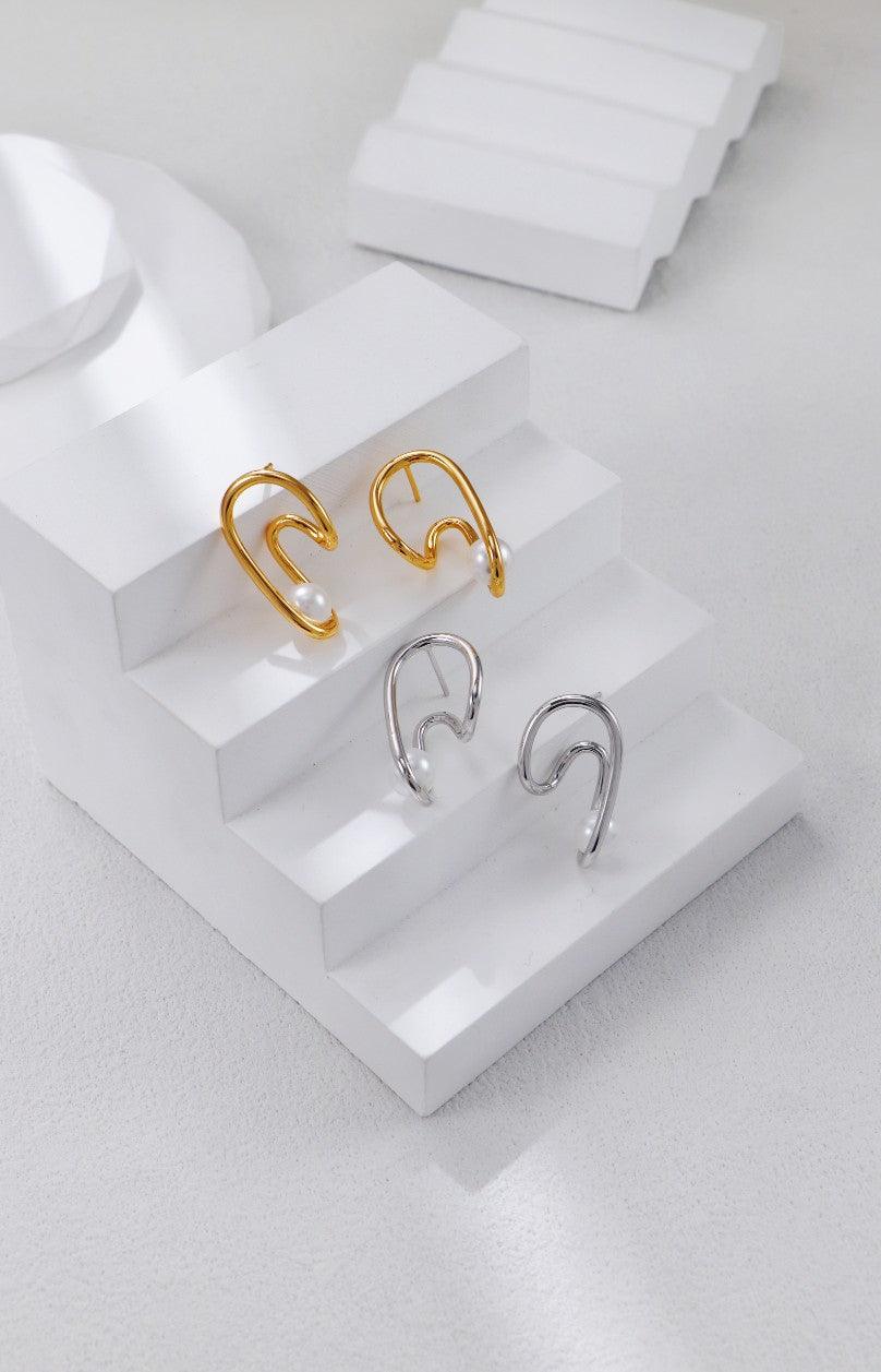 Gold Plated Geometric Shaped Line Bead Earrings