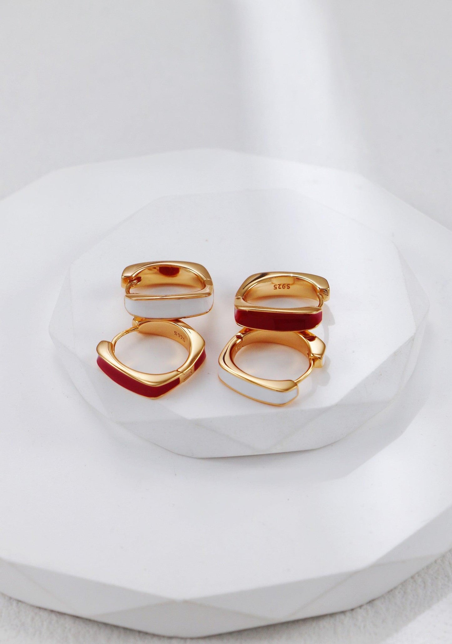 Gold Plated White Drip Glaze Chubby Hoop Earrings