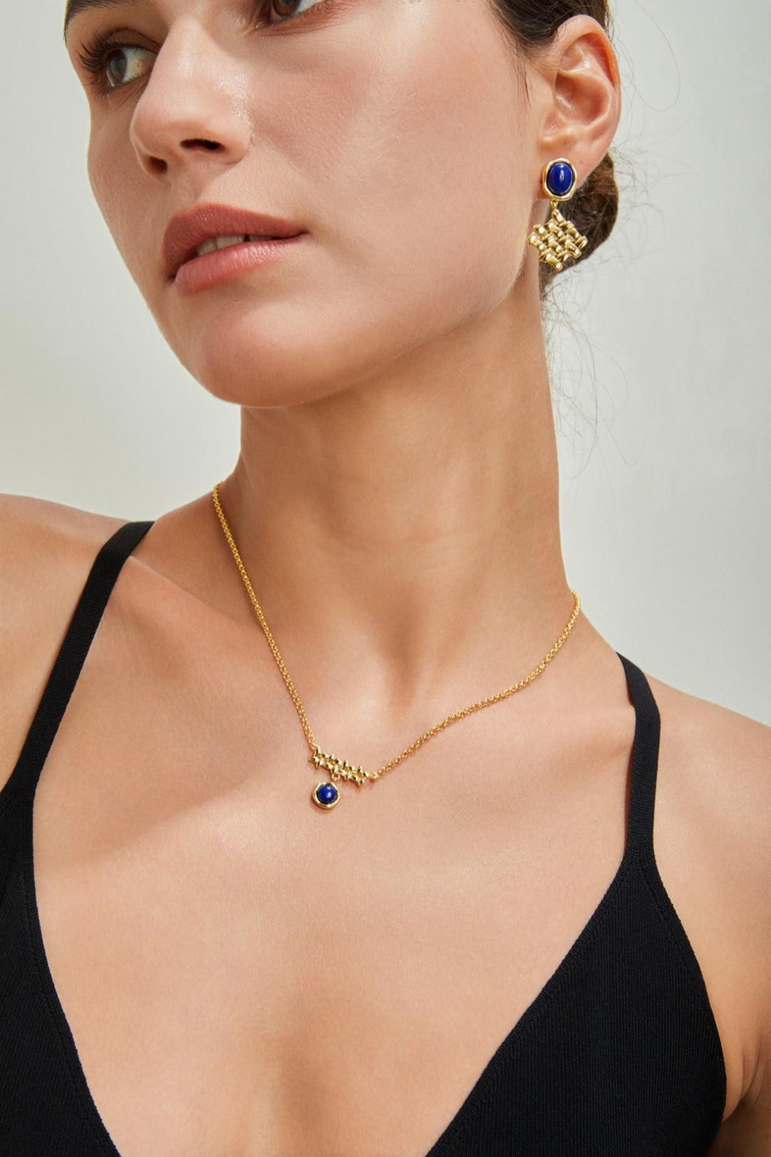 Gold Plated Braid Lapis Lazuli Earrings