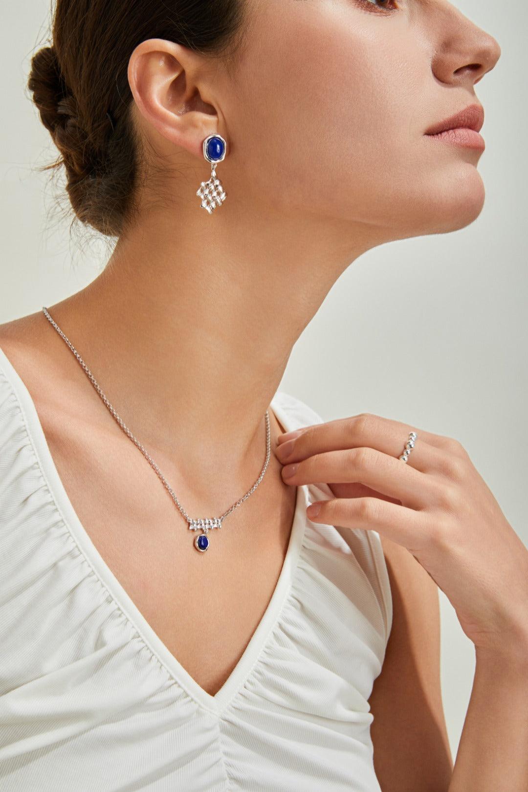 Silver Braid Lapis Lazuli Earrings