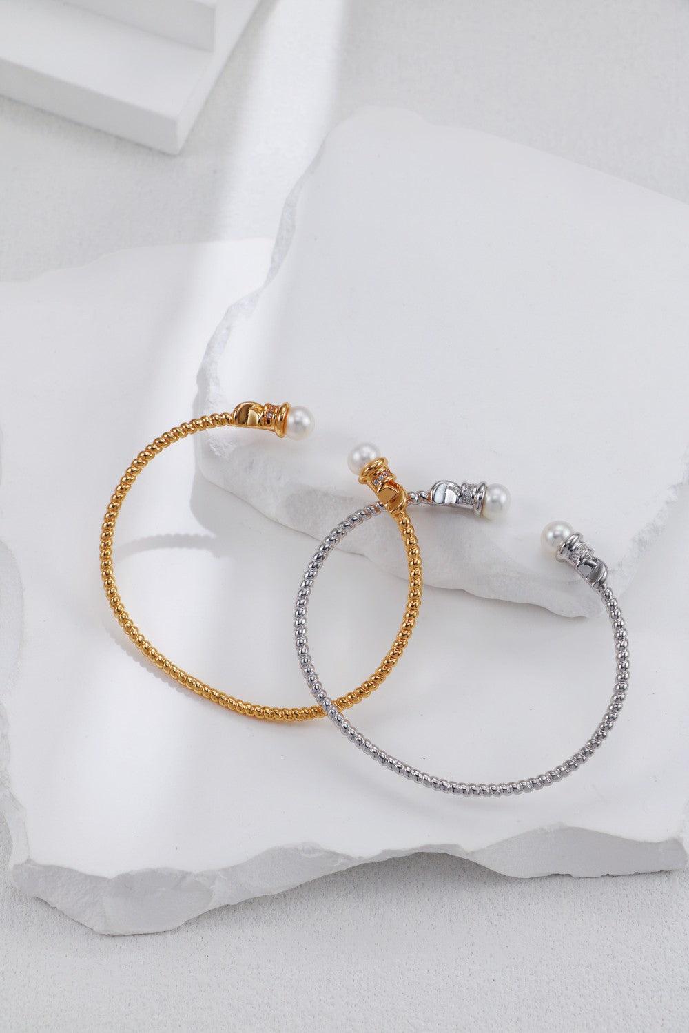 Gold Plated Twisted & Pearls Bangle