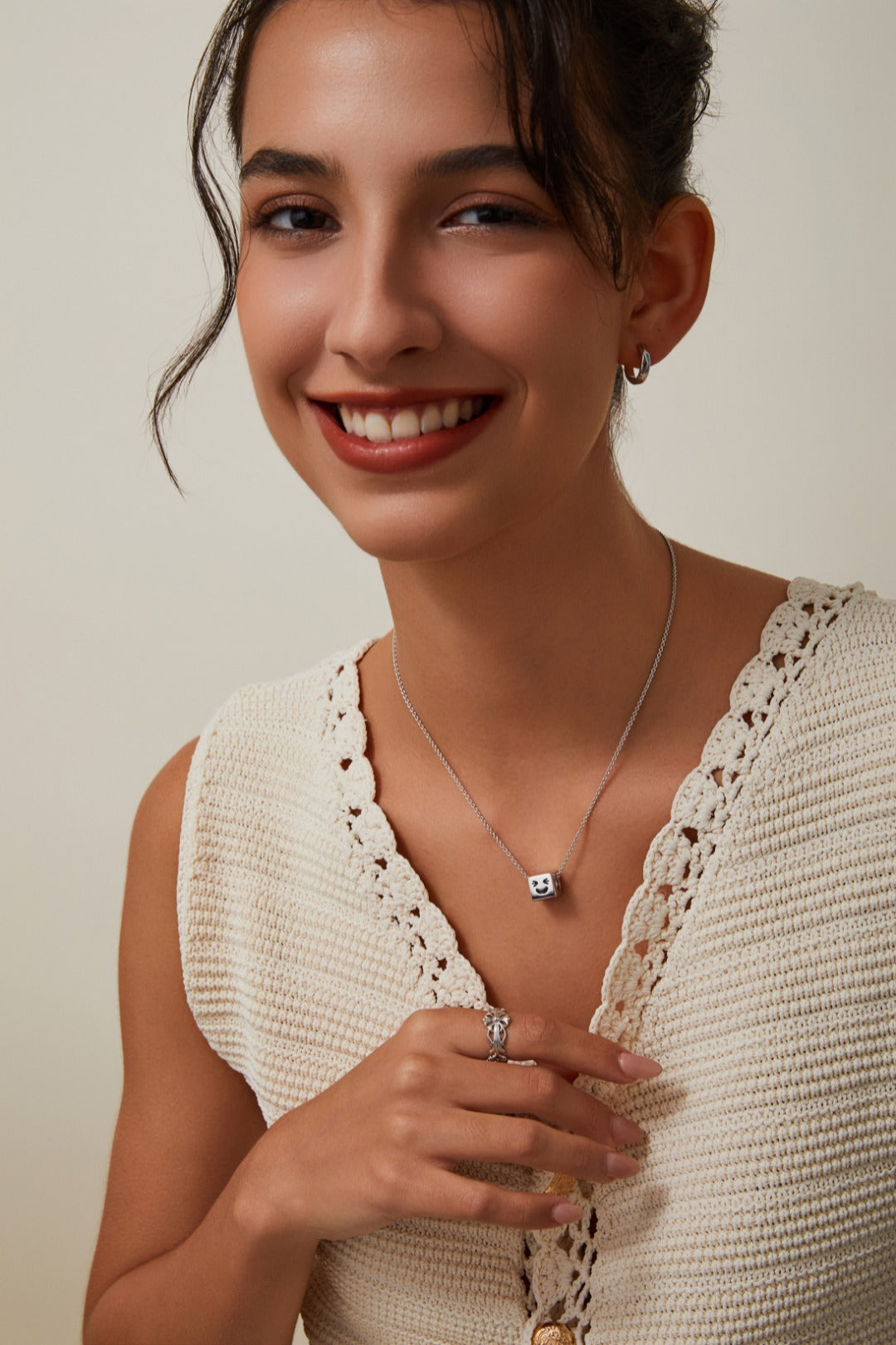 Silver Smiley Dice Necklace