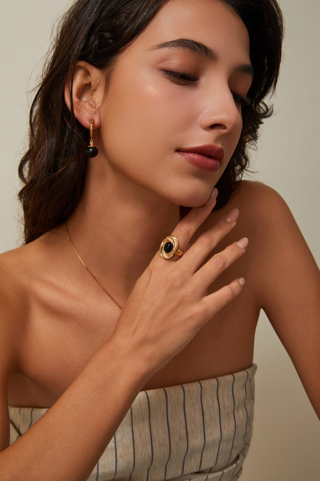 Gold Plated Onyx Drop Earrings