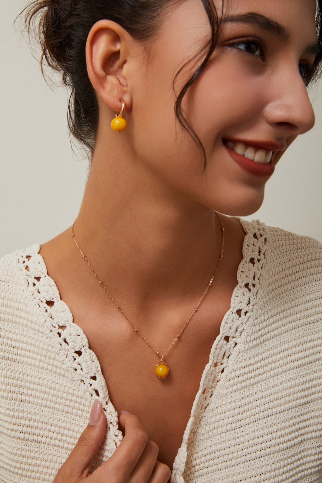 Gold Plated Single Amber Necklace