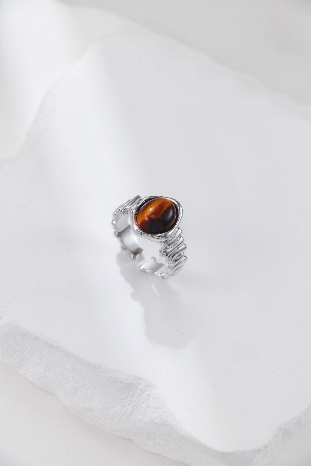 Silver Tiger's eye Weave Open Signet Ring