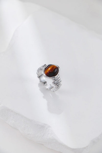 Silver Tiger's eye Weave Open Signet Ring