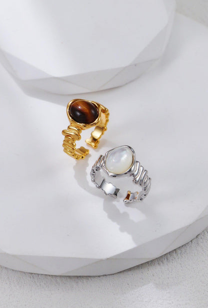 Silver Tiger's eye Weave Open Signet Ring