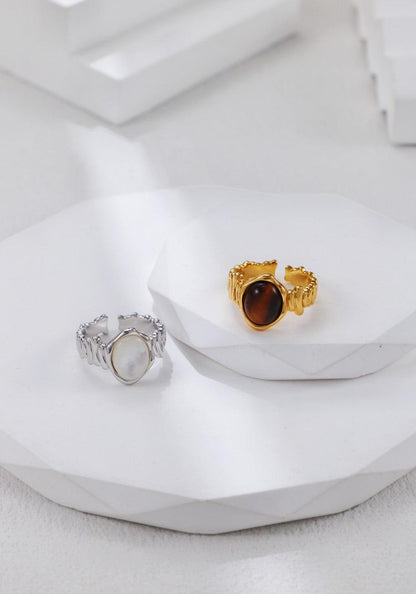 Silver Tiger's eye Weave Open Signet Ring