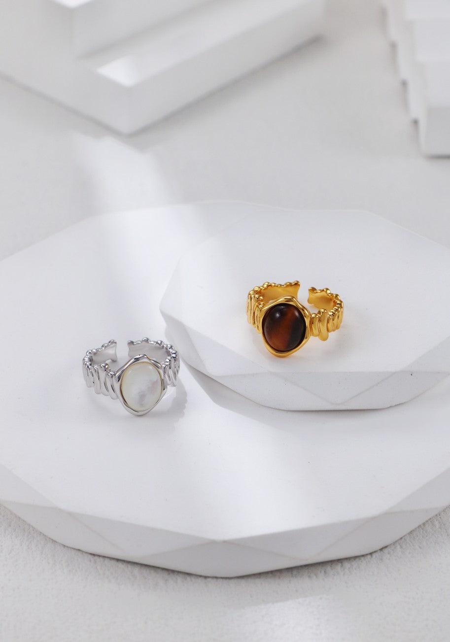 Gold Plated Tiger's eye Weave Open Signet Ring