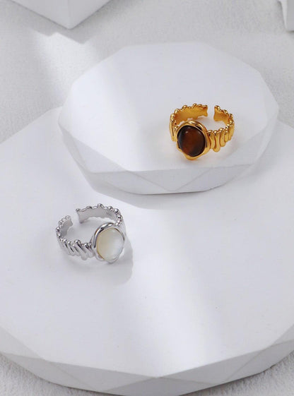 Silver Tiger's eye Weave Open Signet Ring