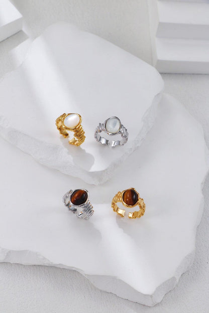 Silver Tiger's eye Weave Open Signet Ring