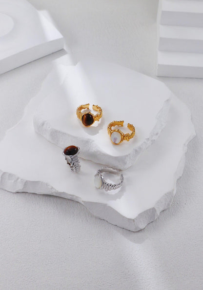 Silver Tiger's eye Weave Open Signet Ring