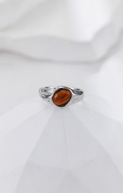 Silver Tiger's Eye Wave Open Signet Ring