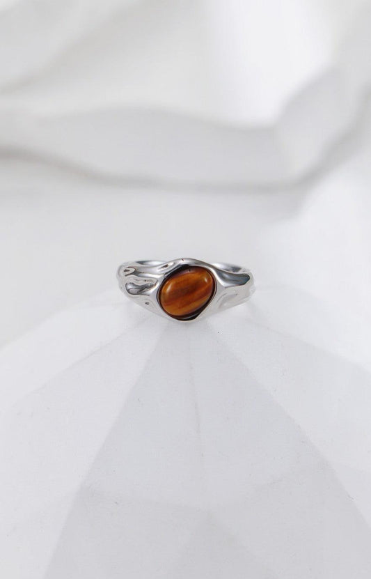 Silver Tiger's Eye Wave Open Signet Ring