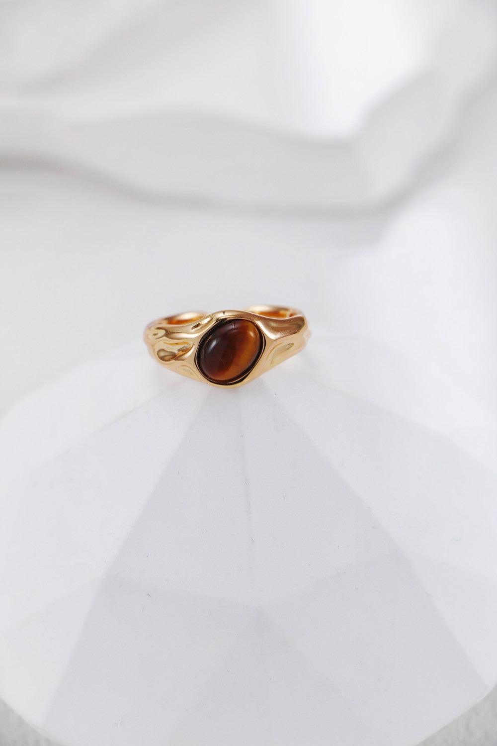 Gold Plated Tiger's Eye Wave Open Signet Ring