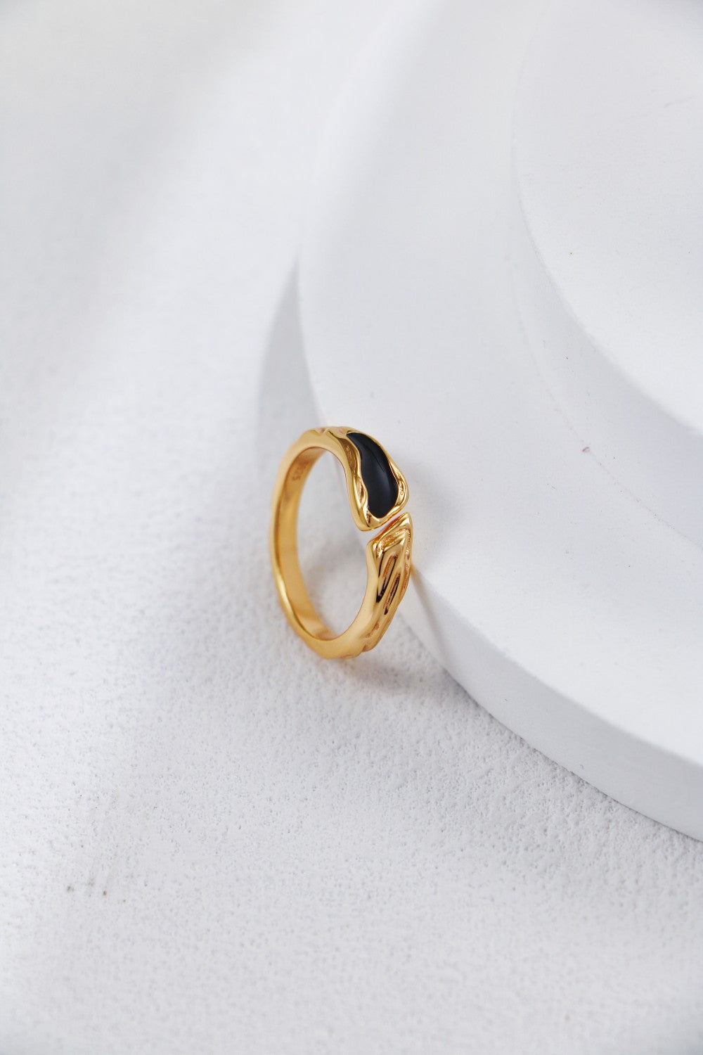 Gold Plated Onyx Wave Open Ring