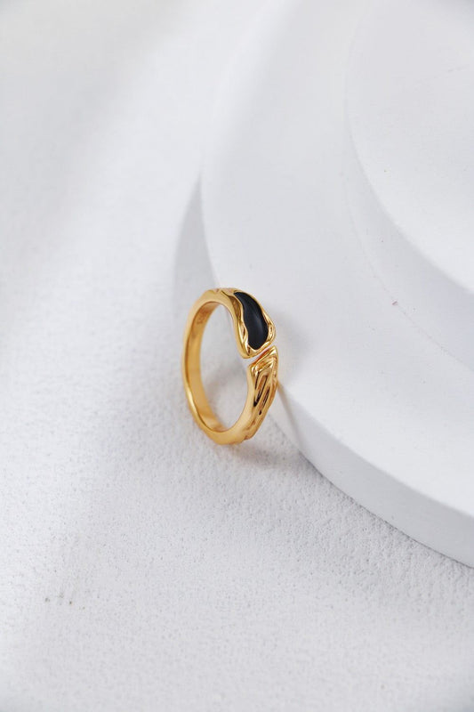 Gold Plated Onyx Wave Open Ring