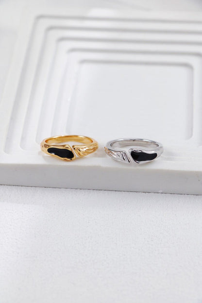 Gold Plated Onyx Wave Open Ring