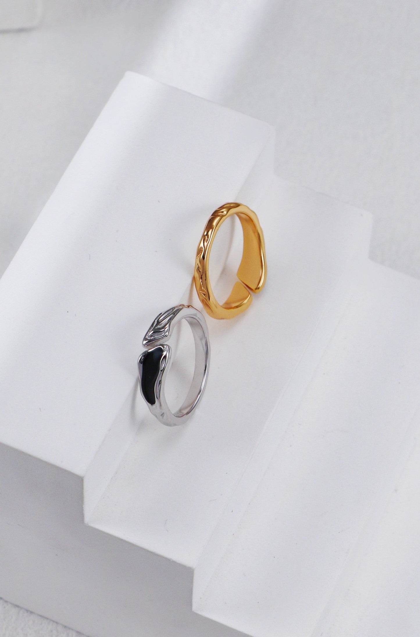Gold Plated Onyx Wave Open Ring