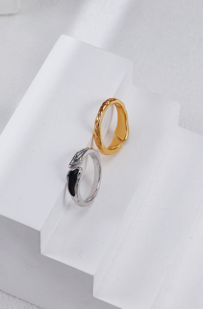 Gold Plated Onyx Wave Open Ring