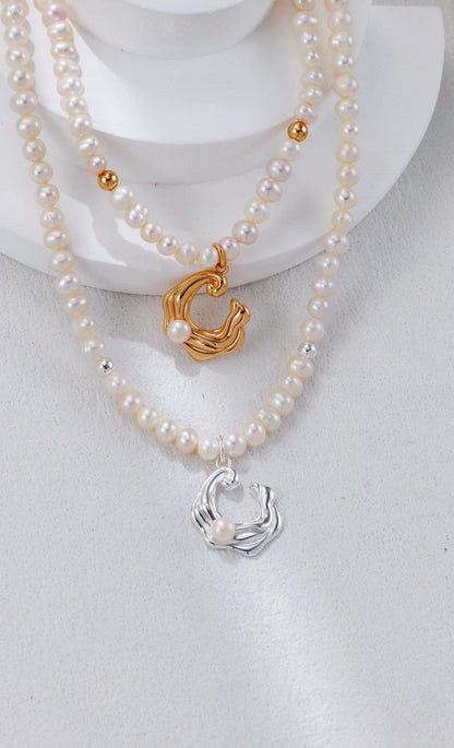 Silver Wave Pearls Necklace