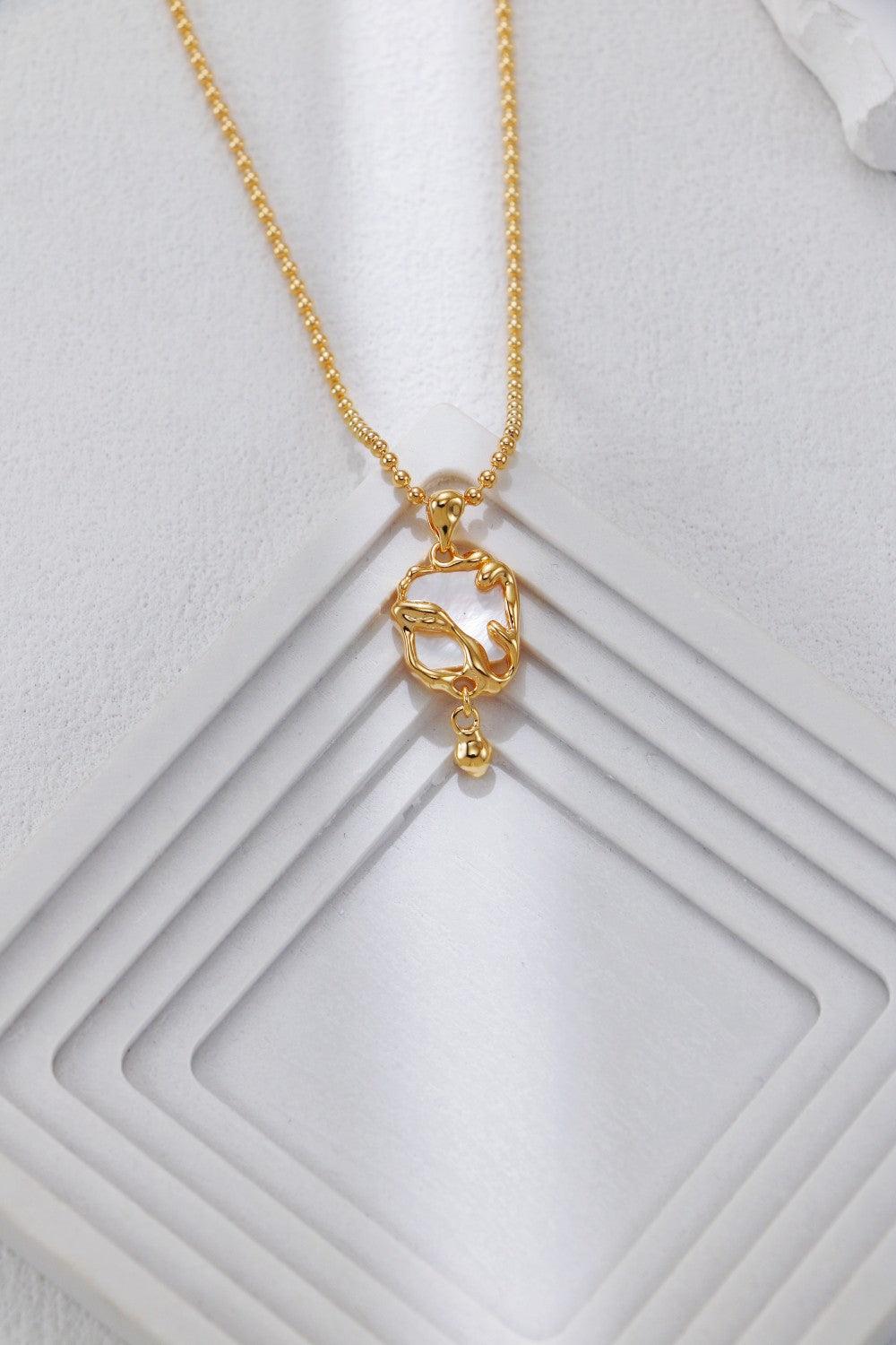 Gold Plated Iridescent Molten Square Pendant Necklace