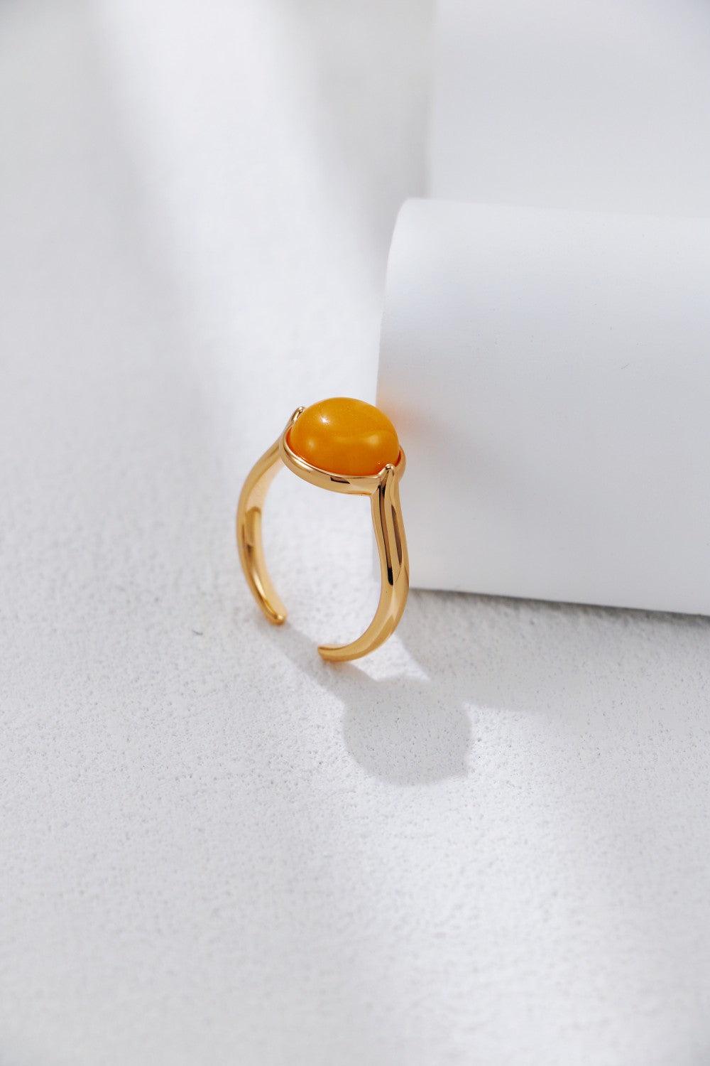 Gold Plated Amber Statement Open Ring