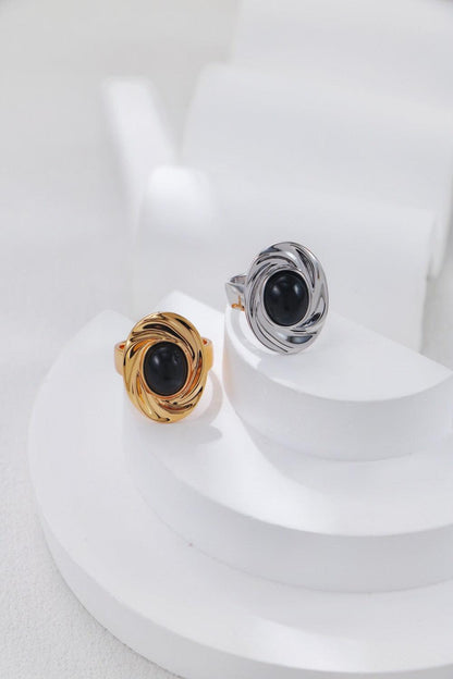 Silver Onyx Quartz Water Ripple Open Ring