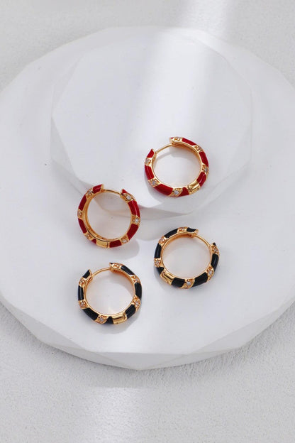 Red Drip Glaze Round Zirconia Clicker Hoop Earrings