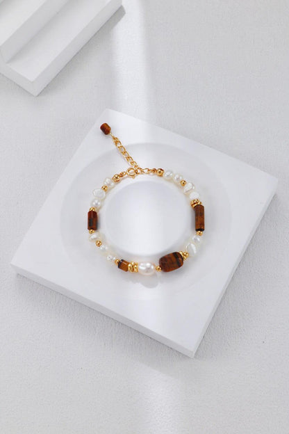 Gold Plated Tiger's Eye & Pearsl Bracelet