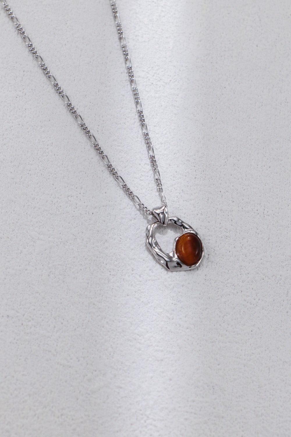 Silver Irregular Agate Opal Natural Stone Pendant Necklace