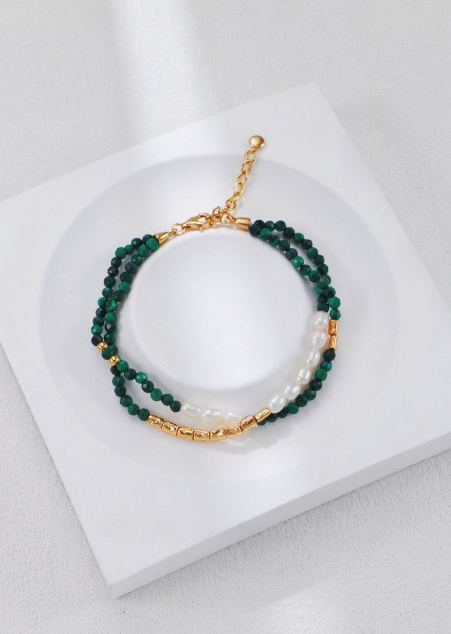 Gold Vintage Malachite Pearl Bracelet