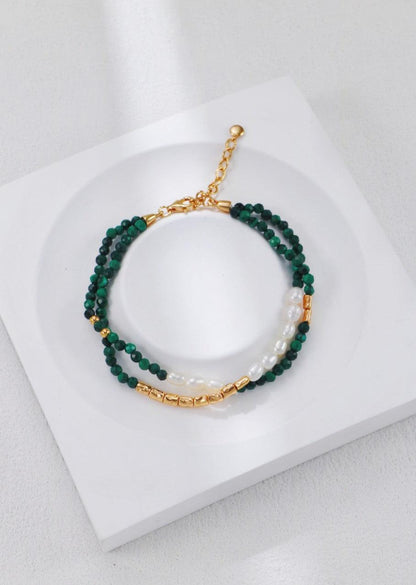 Gold Vintage Malachite Pearl Bracelet