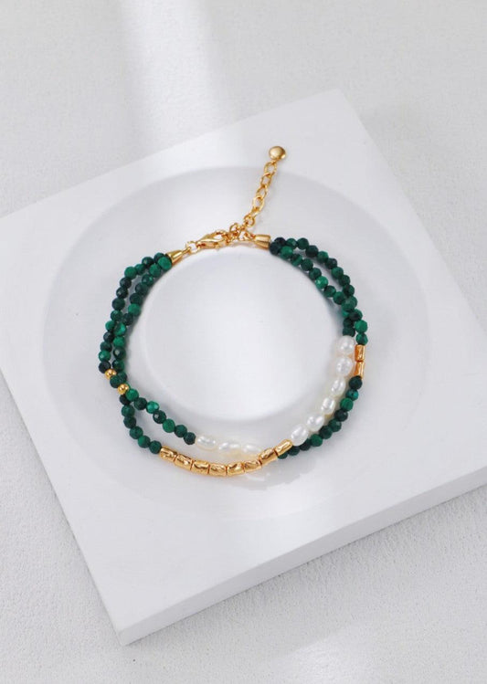 Gold Vintage Malachite Pearl Bracelet