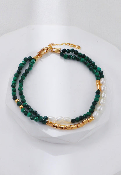 Gold Vintage Malachite Pearl Bracelet
