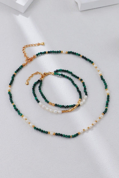 Gold Vintage Malachite Pearl Bracelet