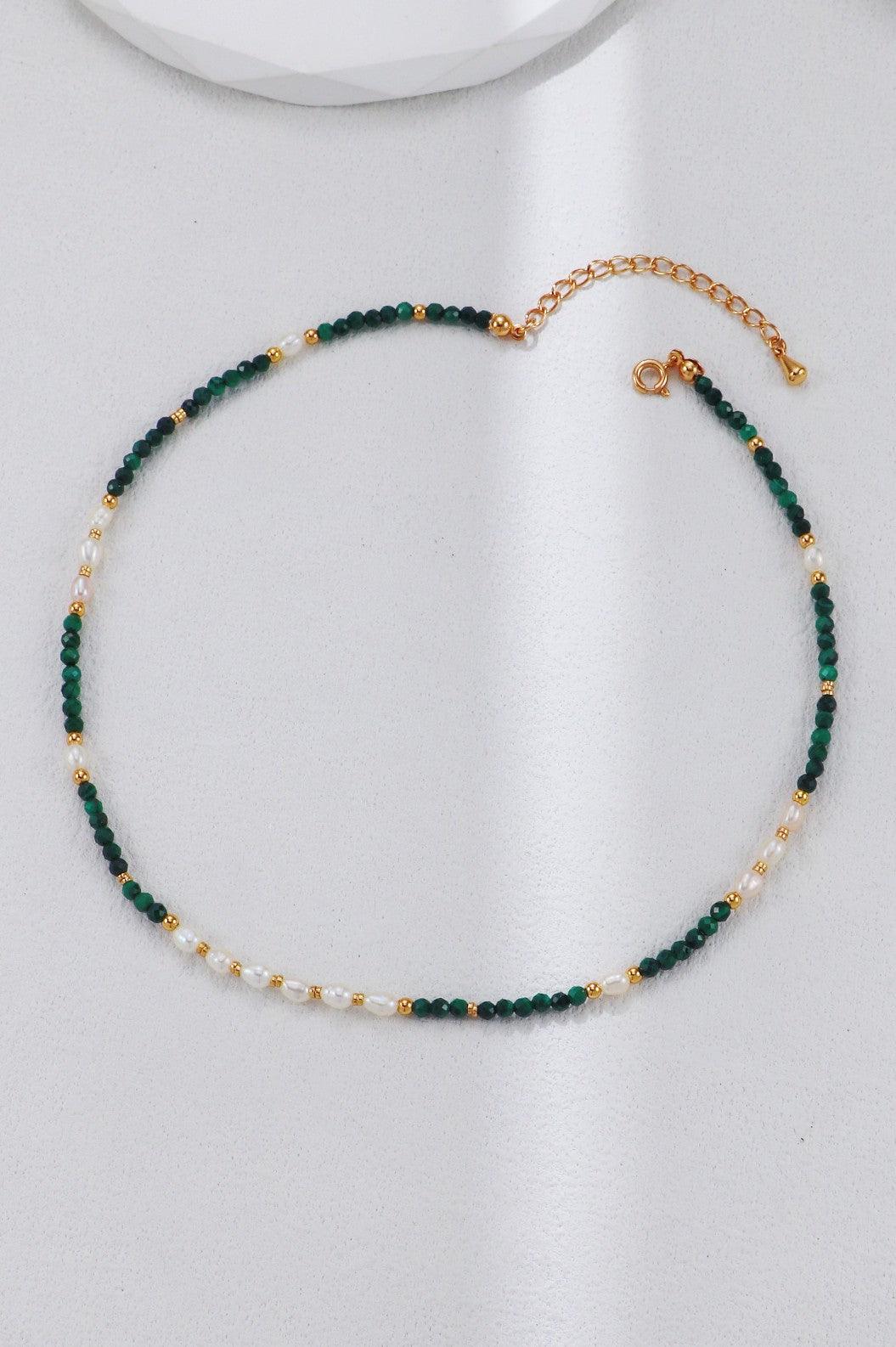 Gold Malachite Pearl Necklace