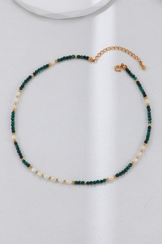 Gold Malachite Pearl Necklace