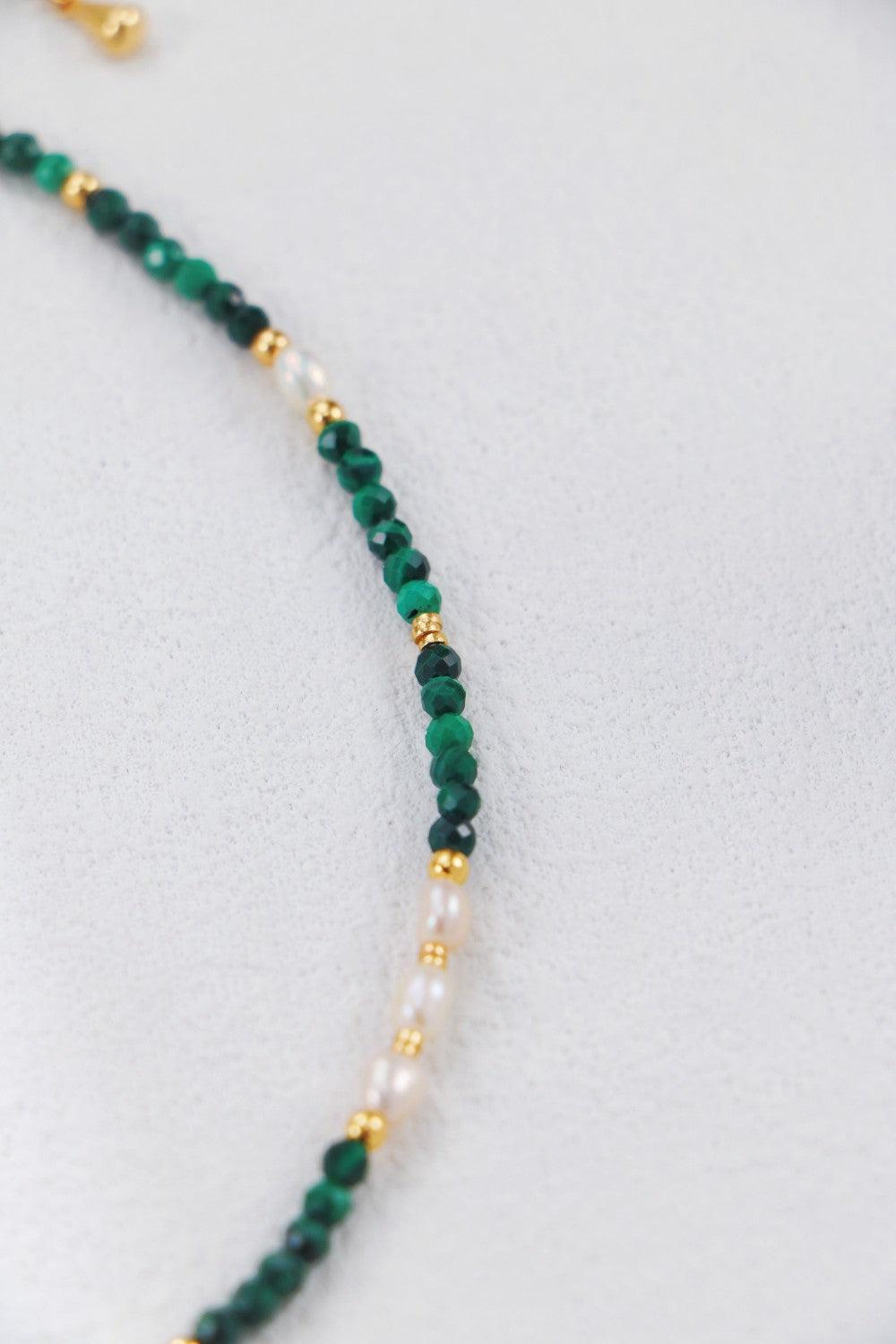 Gold Malachite Pearl Necklace