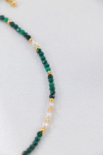 Gold Malachite Pearl Necklace