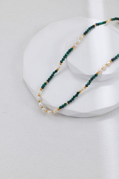 Gold Malachite Pearl Necklace