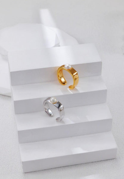 Silver Minimalist Pearl Adjustable Ring