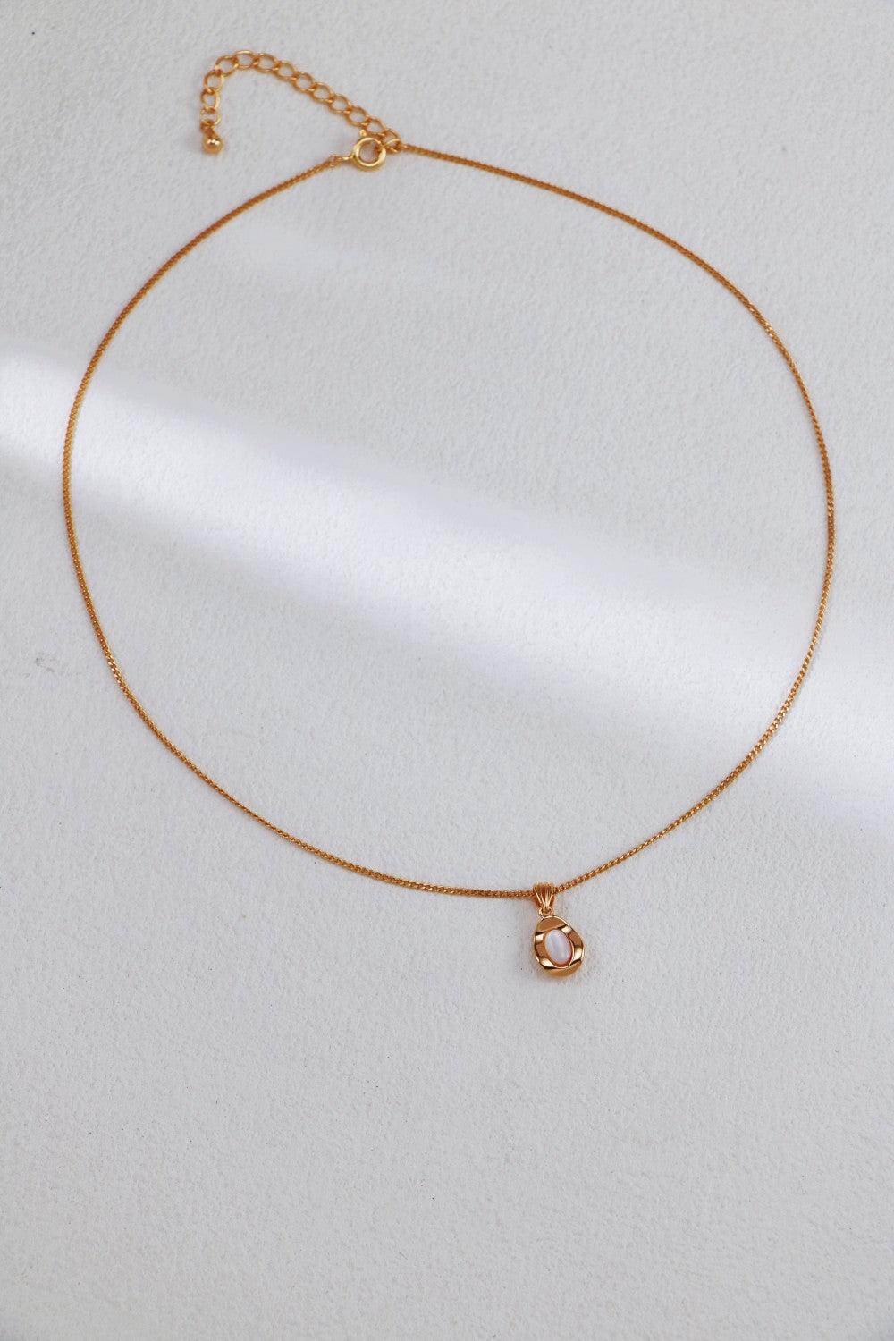 Gold Plated White Shell Oval Necklace