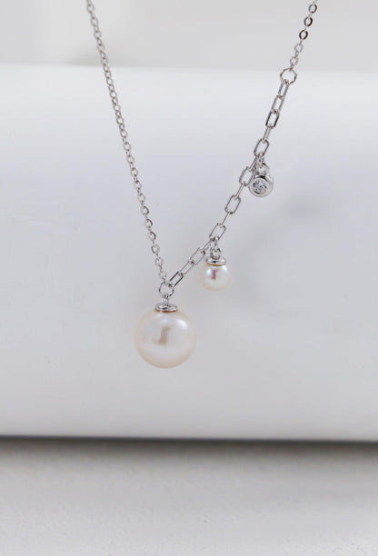 Silver Curb & Cable Pearls Necklace